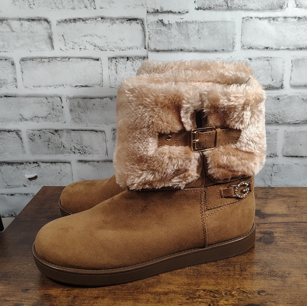 GBG Los Angeles Womens GGALEYA Faux Suede Winter Ankle Boots Size 9.5 Brown - Picture 2 of 8